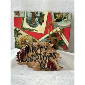 Vintage Box With Two Ornaments Merry Christmas Yall Gold Deer Found In The Attic